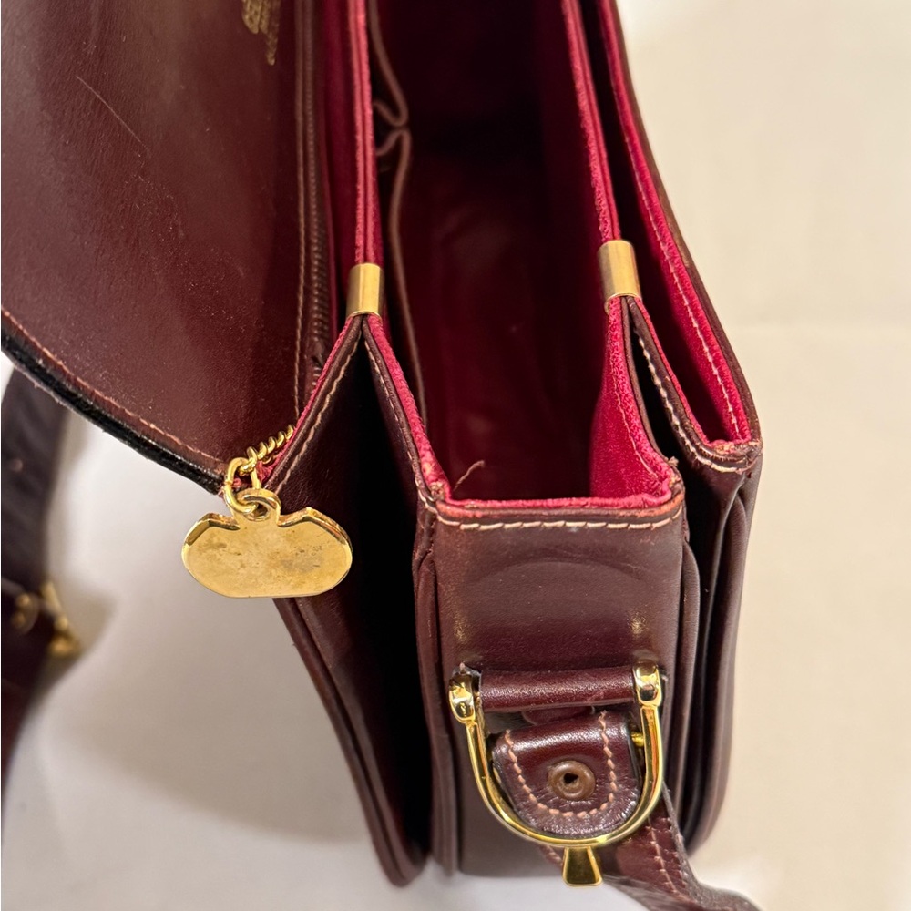 Vintage Celine Paris Burgundy Box Leather Shoulder Bag Gold Turn Lock - Picture 13 of 13